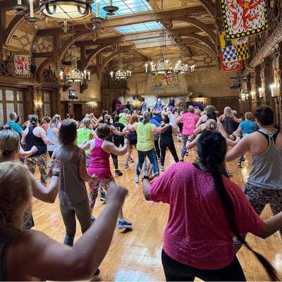 image showing a busy exercise class